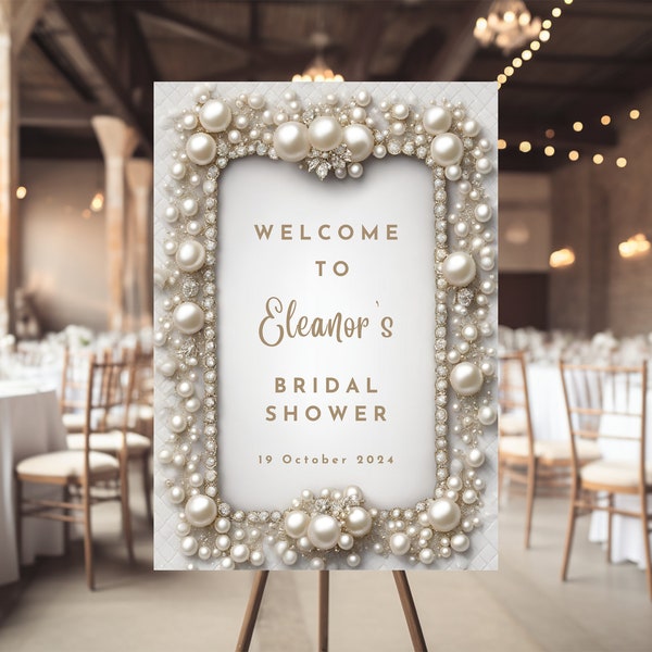 Elegant Large Pearl Bridal Shower Welcome Sign Template W012