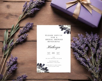 Minimalist With Lavender Editable Bridal Shower Invitation Template W063