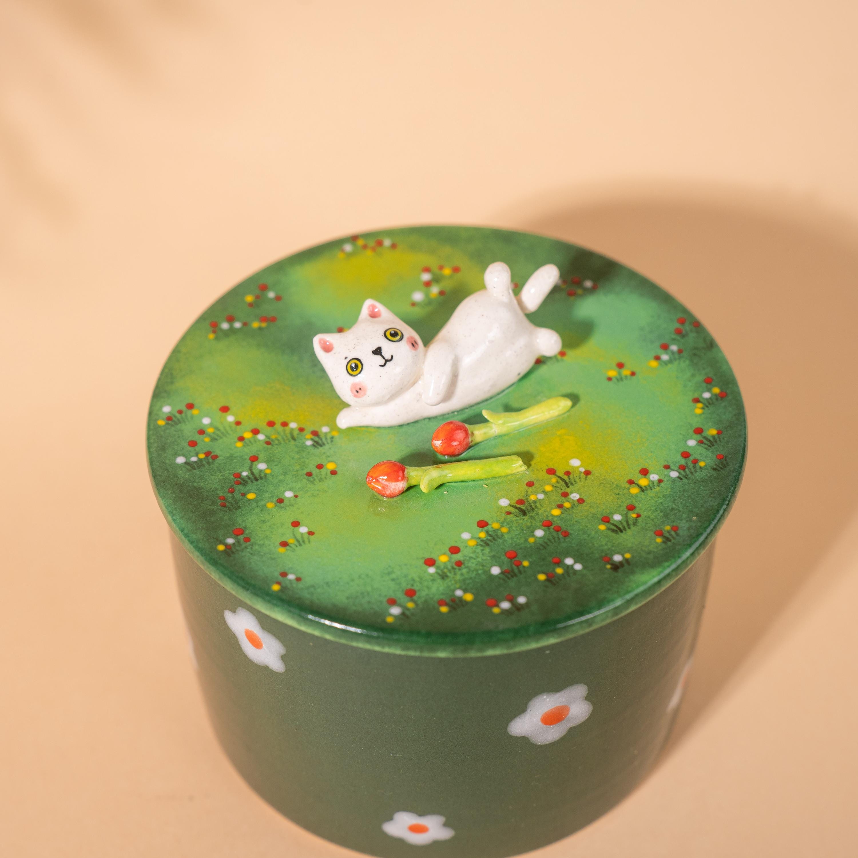Custom Green Meadow Pet Urn Handmade Memorial Cat Dog urn Handpainted Ceramic Jars Ceramic Urn for Ashes Pottery urn Personalized Keepsake
