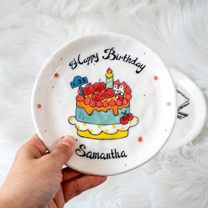 Custom Birthday Plate Handpainted 6inches Personalized Birthday Gift - First Birthday Party Girls preppy birthday plate
