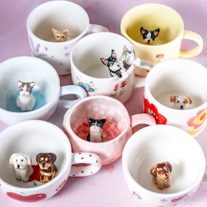 Mug personnalisé pour animal de compagnie Mug à café en céramique fait main Mug chat personnalisé Cadeau d'anniversaire pour propriétaire d'animal Mug unique pour chien Envoyez-nous la photo de votre animal de compagnie