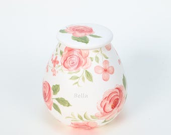 Aangepaste roos huisdier urn gepersonaliseerde keramische handbeschilderd roze bloemen hond kat aandenken huisdier verlies cadeau urn voor as handgemaakte gedenkteken aardewerk urn