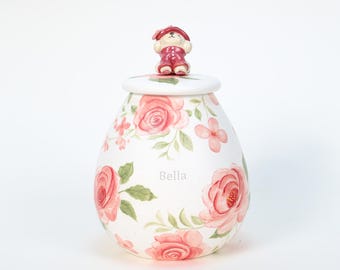 Aangepaste handgeschilderde roos bloemen huisdier urn gepersonaliseerde hond herdenkingsurn roze bloem Kitty aandenken huisdier verlies cadeau handgemaakte keramische urn voor as