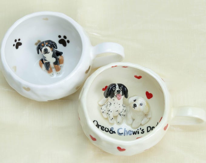 Custom Cute Pet Mug Handmade Personlized Pet inside Cute Paw Mug Handpainted Red Hearts Dog Mug Great Memorial  Gift for Cat Lover Y2K