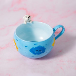 Custom Pet Handmade Coffee Mug Personalized Cat Mug Birthday Gift for Pet Owner Family Gift Cute Dog Puppy Cappuccino Mug Hidden Animal Cup Sky blue with stars