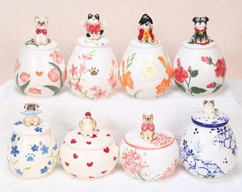 Urne commémorative pour animal de compagnie personnalisée multicolore faite main urne pour chien myosotis urne pour chat peinte à la main coeur rouge urne pour chien patte Floral Memorial