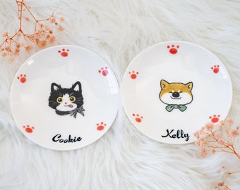 Custom Kawaii Pet Dish Feeding Bowl Cartoon Personlized Ceramic Bowl Memorial Gift Handpainted Free shipping Made in German Pet food Dish