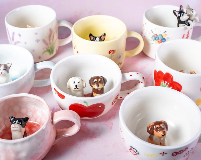 Personlaized Pet Mug Custom Your idea Handmade Coffee Mug Birthday Gift for Pet Owner Family Gift Cute Dog  Cappuccino Mug Hidden Animal Cup