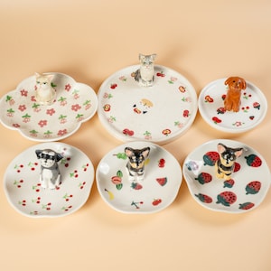 Anpassad ringfat för husdjur, husdjursfigur, keramisk smyckeshållare för husdjursälskare, handgjord hundprydnadsfat, personlig present till husdjursälskare, år 2000