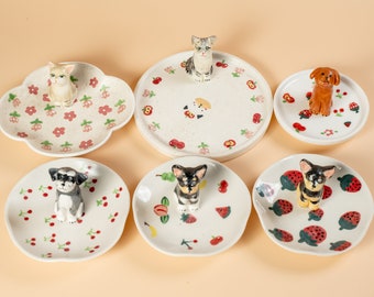 Piatto per anello per animali domestici personalizzato, statuetta per animali domestici, portagioie in ceramica per amanti degli animali, piatto per ciondoli per cani fatto a mano, regalo personalizzato per amanti degli animali domestici Y2K