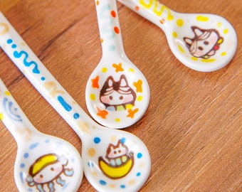 Cartoon Cat Spoons-restaurant, handmade stirring spoon, honey, sugar, coffee, tea-hanging spoons cute cat spoon ceramic spoon made in German