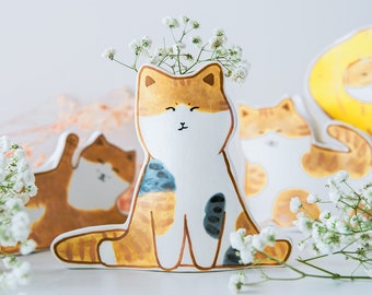 Plantador de gatos de cerámica hecho a mano, pieza de arte decorativa interior, regalos del día del padre, regalos de inauguración de la casa, regalos del día de Navidad