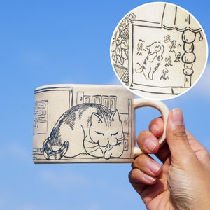 Ceramic Coffee Mugs Handpainted Cat 17ounces Handmade Cat Mug Pottery Mug Cat Mug Great Valentines Day gift birthday gift Housewarming gift 1