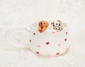ピンクの猫とハートの手描き陶器マグカップ - Etsy 日本