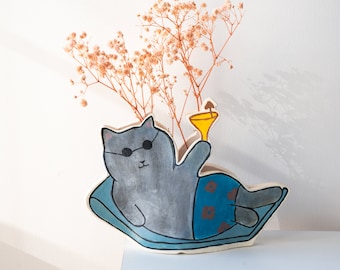 Fioriera da interno per gatti con occhiali da sole, decorazione per piante in vaso, regalo di inaugurazione della casa, affascinante fioriera in ceramica per gatti, regalo per la festa della mamma