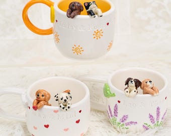 Personalized Pet Coffee Mug Custom Ceramic Peekaboo Cat Mug Birthday Gift for Pet Owner Family Gift Cute Dog Puppy Cappuccino Mug Hidden Cup