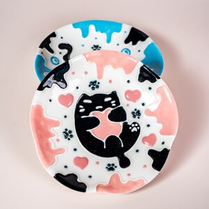 Plato para anillo de mascota rosa hecho a mano con retrato de dibujos animados, mini plato de joyería con patrón de animal, lindo regalo para amantes de las mascotas, regalo de cumpleaños para niños, decoración de habitación Y2K