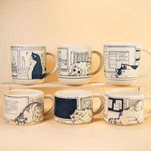 Keramische koffiemokken handbeschilderde kat 17 ounces handgemaakte kattenmok aardewerk mok kattenmok geweldig Valentijnsdag cadeau verjaardagscadeau housewarming cadeau