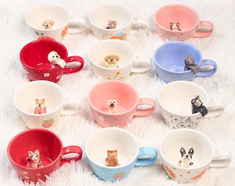 24 Designs Custom 200ml Pet Ceramic Coffee Mug Personalized Handpainted Colorful Dog Hidden inside Espresso Mug Pet lover Housewarming Gift