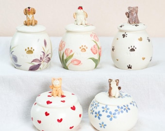 Custom Pet Memorial Urn Personalized Handmade Forget me not Dog Urn Handpainted Cat Urn Ceramic Cat Jars Pottery Urn for Ashes Keepsake Urn
