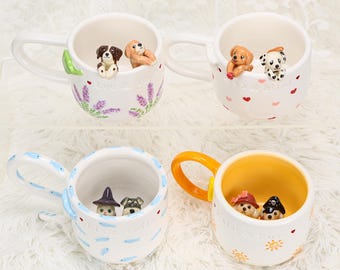 Custom Ceramic Pet Coffee Mug Personalized Ceramic Peekaboo Cat Mug Birthday Gift for Pet Owner Family Gift Cute Dog Puppy Cappuccino Mug