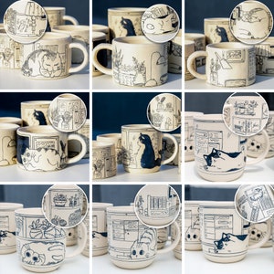 Ceramic Coffee Mugs Handpainted Cat 17ounces Handmade Cat Mug Pottery Mug Cat Mug Great Valentines Day gift birthday gift Housewarming gift image 1