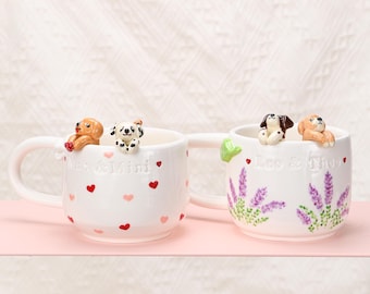 Custom Pet Coffee Mug Lavender Ceramic Peekaboo Cat Heart Mug Birthday Pet Owner Family Gift Cute Dog Puppy Cappuccino Mug Hidden Cup