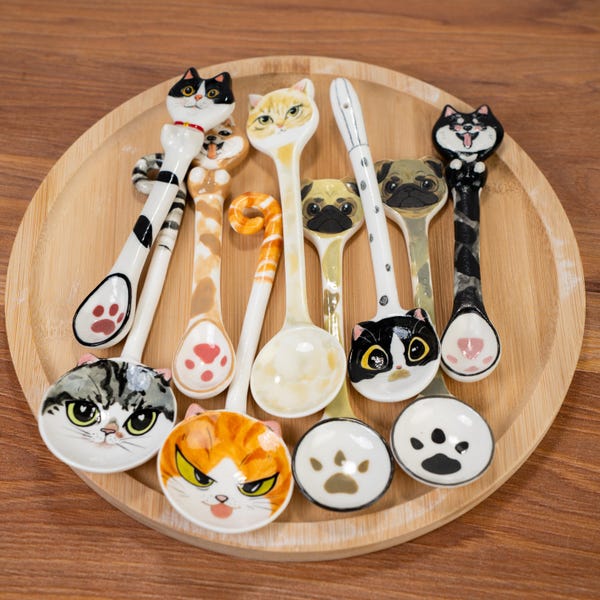 Custom Pet Spoons Handmade Personalized Ice Cream Scoop Cute Dog Spoons Porcelain Cat Spoon Gifts for Pet Owner Dog Spoon  Housewarming Gift