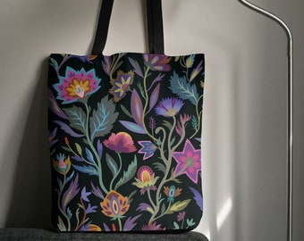 花柄刺繍トートバッグ 黒 黒のトートバッグ用ワイルドフラワー刺繍パターン、DIY花柄
