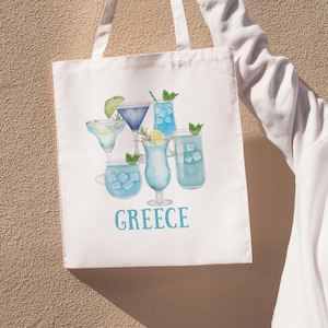 Greece Inspired Bag, Greek Tote Bag, Greece Bachelorette, Wedding Favor Bag, Girls Trip to Greece, Mykonos Bag, Greek Themed Gift