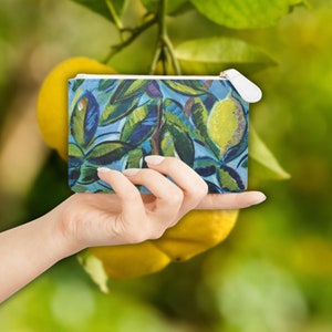 Zitronen Brieftasche, Mini Vegan Brieftasche, Zitronenkartenhalter, Italienische Sizilien Brieftasche, Brieftasche Zitronenbaum, Veganes Geschenk für Sie, Sea Sun Stories