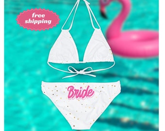 Bride Bikini Set- Bride Swimsuit- Bachelorette Wedding Party Bride Swimwear White Gold Pink- Beach Wedding Bride Accessories- Pool Wedding