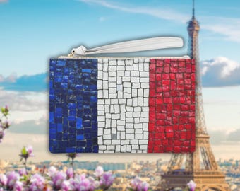 Pochette in pelle vegana con bandiera francese: pochette da polso souvenir di Parigi