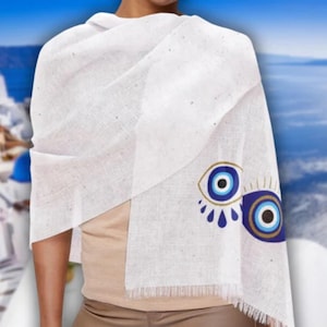 Evil Eye Scarf, Santorini Scarf, Souvenir from Greece, Nazar Scarf, Greek Islands Wear, Gift for Her, Greece Inspired Wrap, Nazar Foulard