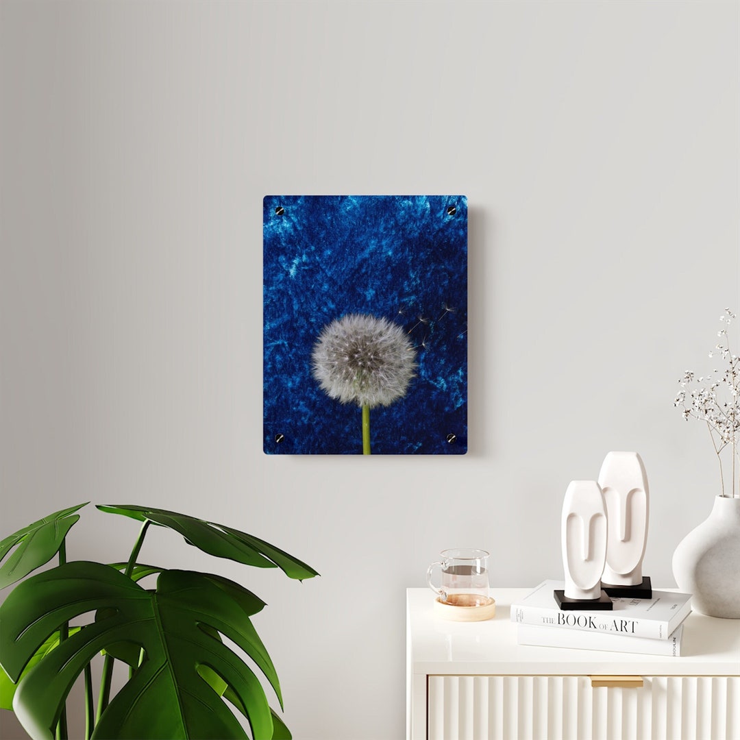 Blue Velvet Wall Art Dandelion Blossoming Vertical Acrylic Wall Art