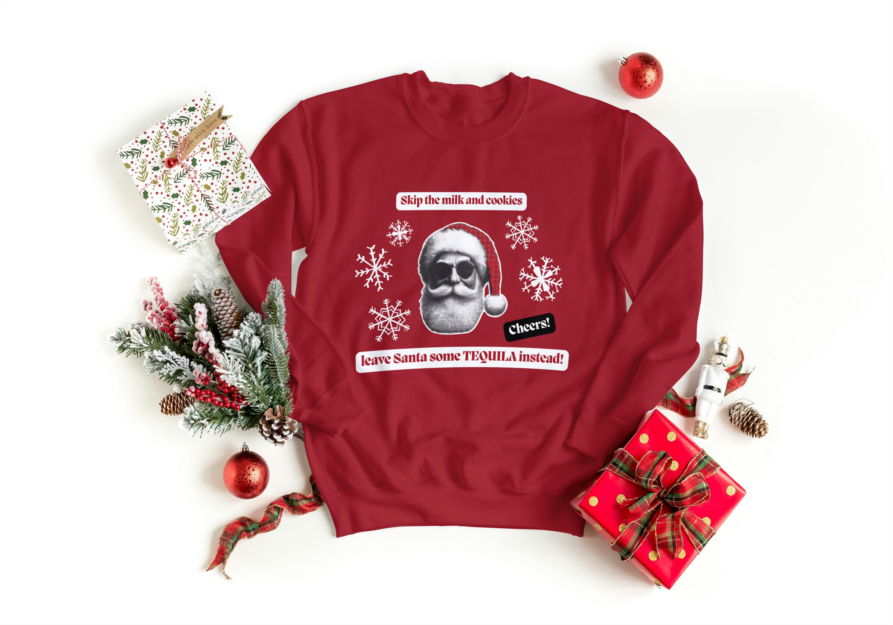 Tequila Christmas Sweatshirt, Tequila Santa Top, Tequila Lover