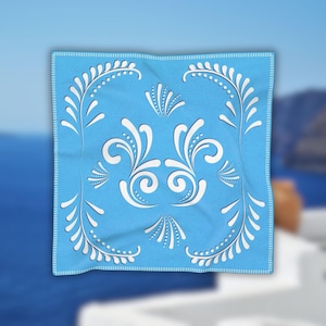 Blue and White Scarf, Greek Style Scarf, Wrap Inspired by Ancient Greece Art, Classic Greece Accessories, Square Scarf, Soft Small and Large