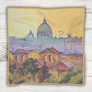 Rome Scarf, Italy Voile Scarf, Square Neck Scarf, Rome Foulard, Large Small Scarf Italy, St Peter Roma Painting, Gift Italy Souvenir