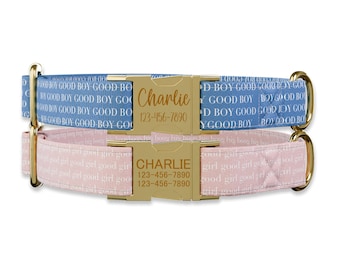 Good Boy, Good Girl Dog collar w/ metal buckle, HAND MADE,  Personalized Collar, 1" inch wide, optional Matching leash