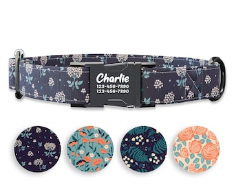 Girl dog collars, Floral, Personalized dog collars with name , 1 inch wide, feminine collar