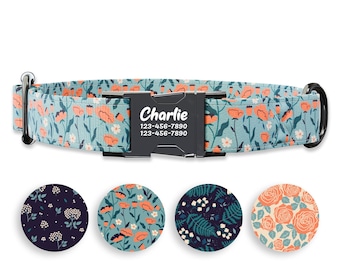 Girl dog collars, Floral, Personalized dog collars with name , 1 inch wide