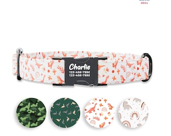 Peach Dino Dog collar w/ metal buckle, HAND MADE,  Personalized Collar, 1" inch wide, Matching leash, animal print dog collar
