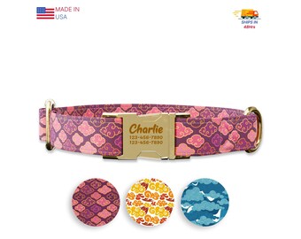 Purple Clouds style Dog collar w/ metal buckle, HAND MADE,  Personalized Collar, 1" inch wide, Matching leash,