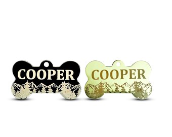 Custom Stainless Steel Dog Tag - Mountain Style - Personalized - Gold / Gun black
