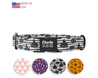 Handmade Halloween Dog Collar: Scary Pumpkin Print, Personalized Metal Buckle