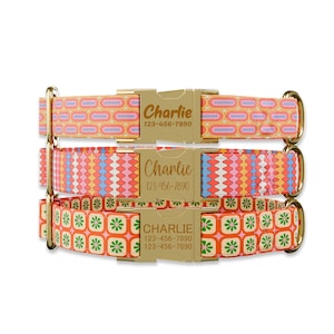 Retro Designs Dog collar w/ metal buckle, HAND MADE,  Personalized Collar, 1&quot; inch wide, Matching leash,