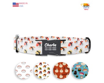 Sushi Personalized dog collars with name , 1 inch wide, Handmade in USA, Soup Dumpling