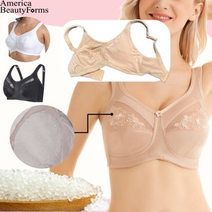 ABF Mastectomy Bra with Pockets Post Surgical-Left/Right/Bilateral Pocket Bra with Silicone Beads Breast Forms Set Custom Bra Wire-Free #218