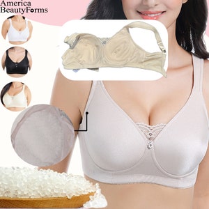 ABF Mastectomy Bra with Pockets Post Surgical-Left/Right/Bilateral Pocket Bra with Silicone Beads Breast Forms Set Custom Bra Wire-Free #918