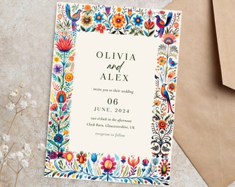 Wedding Invitation Template, Destination Wedding, Printable Mexican Themed Invite, boho Wedding, Invite Details & RSVP Set, full names